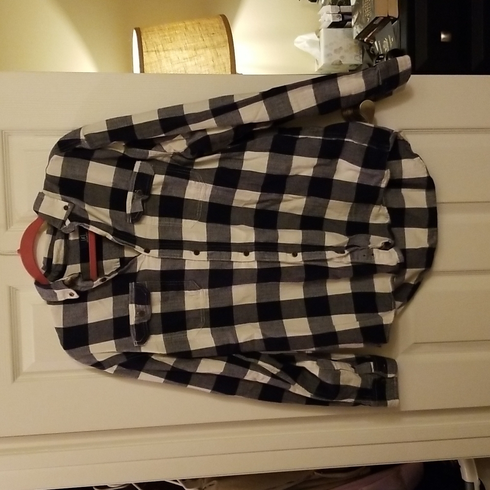 Blue and white plaid mens button up shirt LIKE NEW CONDITION